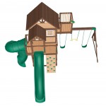 Complex Loc de Joaca SkyFort 3 din lemn de cedru - Centru de exterior multifunctional cu tobogan elicoidal si 3 nivele de joaca Sky Fort III Backyard Discovery  